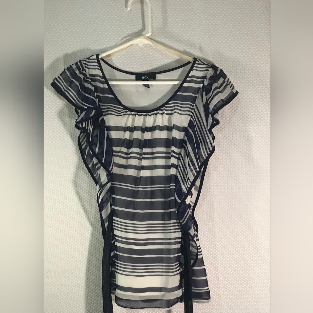 BCX Women's Striped Black and White Top